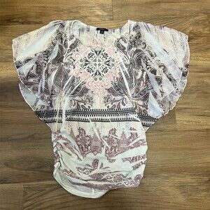 Espresso Blouse Womens Size S Ivory Sheer Paisley Boho Dolman Kimono Top